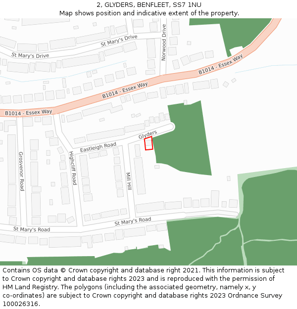 2, GLYDERS, BENFLEET, SS7 1NU: Location map and indicative extent of plot