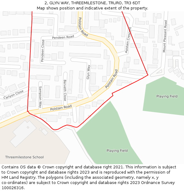 2, GLYN WAY, THREEMILESTONE, TRURO, TR3 6DT: Location map and indicative extent of plot
