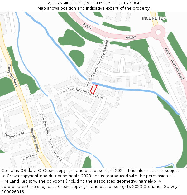 2, GLYNMIL CLOSE, MERTHYR TYDFIL, CF47 0GE: Location map and indicative extent of plot