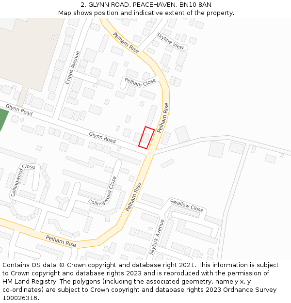 2, GLYNN ROAD, PEACEHAVEN, BN10 8AN: Location map and indicative extent of plot