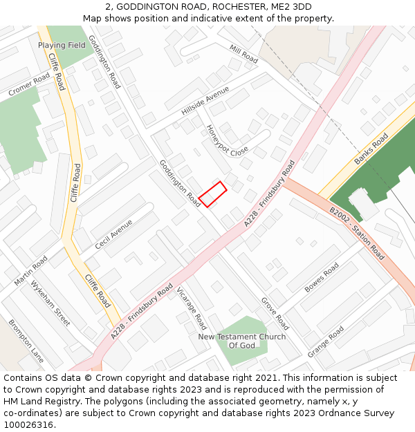 2, GODDINGTON ROAD, ROCHESTER, ME2 3DD: Location map and indicative extent of plot