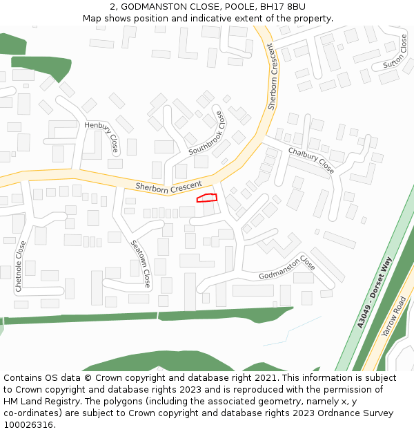 2, GODMANSTON CLOSE, POOLE, BH17 8BU: Location map and indicative extent of plot