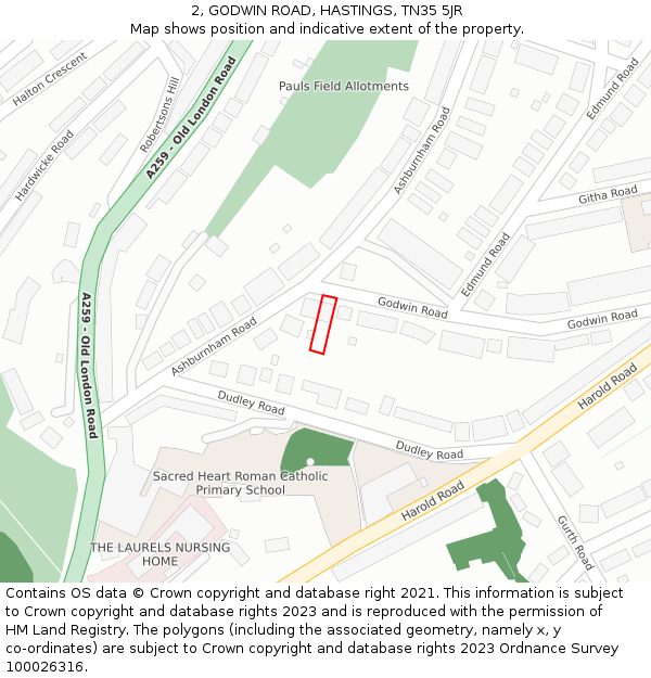 2, GODWIN ROAD, HASTINGS, TN35 5JR: Location map and indicative extent of plot