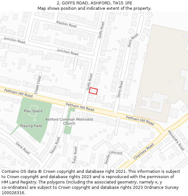 2, GOFFS ROAD, ASHFORD, TW15 1PE: Location map and indicative extent of plot