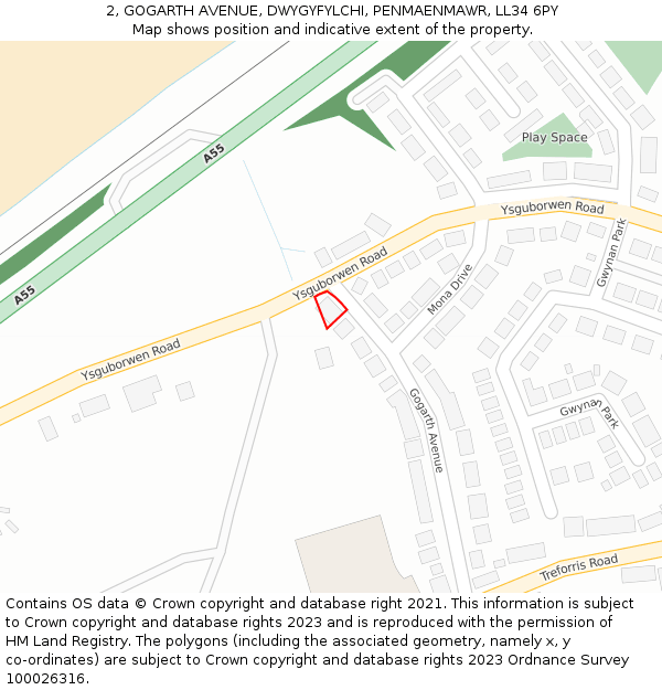 2, GOGARTH AVENUE, DWYGYFYLCHI, PENMAENMAWR, LL34 6PY: Location map and indicative extent of plot