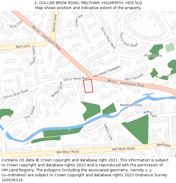 2, GOLCAR BROW ROAD, MELTHAM, HOLMFIRTH, HD9 5LD: Location map and indicative extent of plot