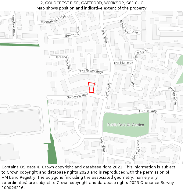 2, GOLDCREST RISE, GATEFORD, WORKSOP, S81 8UG: Location map and indicative extent of plot