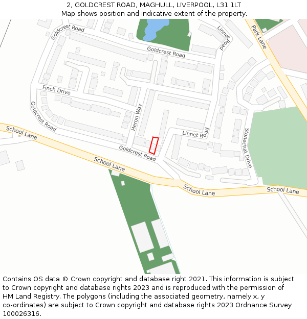 2, GOLDCREST ROAD, MAGHULL, LIVERPOOL, L31 1LT: Location map and indicative extent of plot