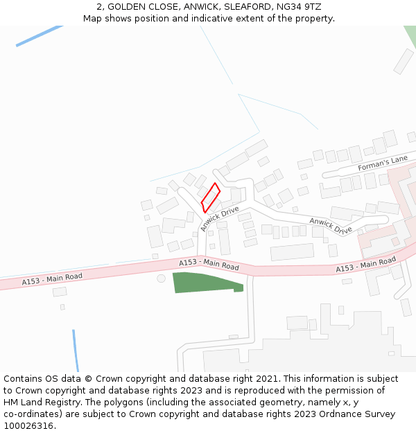 2, GOLDEN CLOSE, ANWICK, SLEAFORD, NG34 9TZ: Location map and indicative extent of plot