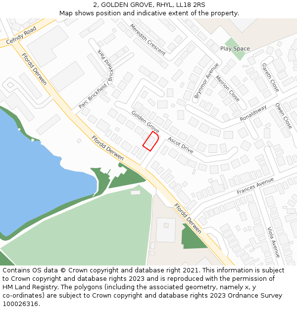 2, GOLDEN GROVE, RHYL, LL18 2RS: Location map and indicative extent of plot