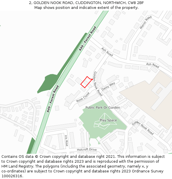 2, GOLDEN NOOK ROAD, CUDDINGTON, NORTHWICH, CW8 2BF: Location map and indicative extent of plot