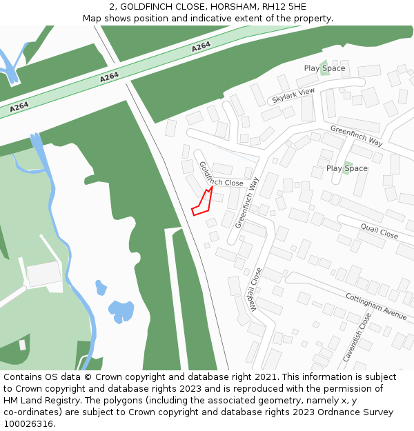 2, GOLDFINCH CLOSE, HORSHAM, RH12 5HE: Location map and indicative extent of plot