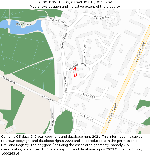 2, GOLDSMITH WAY, CROWTHORNE, RG45 7QP: Location map and indicative extent of plot