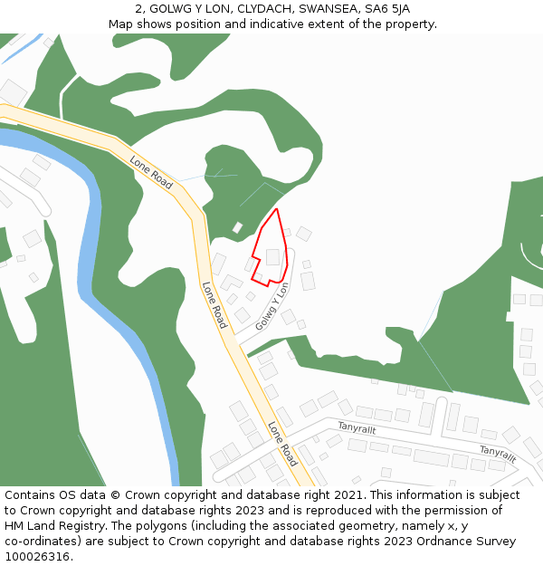 2, GOLWG Y LON, CLYDACH, SWANSEA, SA6 5JA: Location map and indicative extent of plot