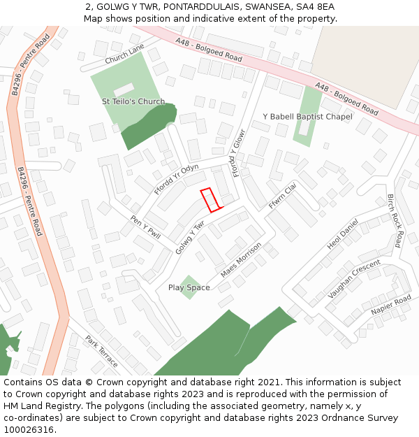 2, GOLWG Y TWR, PONTARDDULAIS, SWANSEA, SA4 8EA: Location map and indicative extent of plot