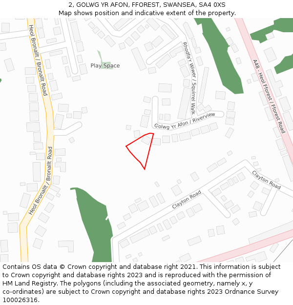 2, GOLWG YR AFON, FFOREST, SWANSEA, SA4 0XS: Location map and indicative extent of plot