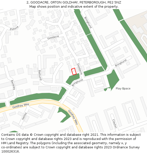 2, GOODACRE, ORTON GOLDHAY, PETERBOROUGH, PE2 5NZ: Location map and indicative extent of plot