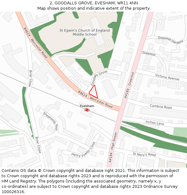 2, GOODALLS GROVE, EVESHAM, WR11 4NN: Location map and indicative extent of plot