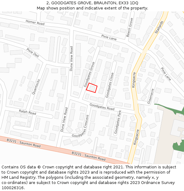 2, GOODGATES GROVE, BRAUNTON, EX33 1DQ: Location map and indicative extent of plot