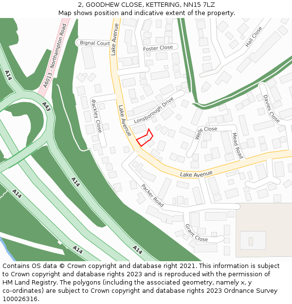 2, GOODHEW CLOSE, KETTERING, NN15 7LZ: Location map and indicative extent of plot