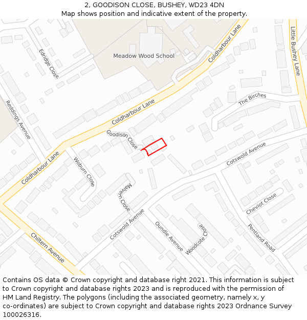 2, GOODISON CLOSE, BUSHEY, WD23 4DN: Location map and indicative extent of plot