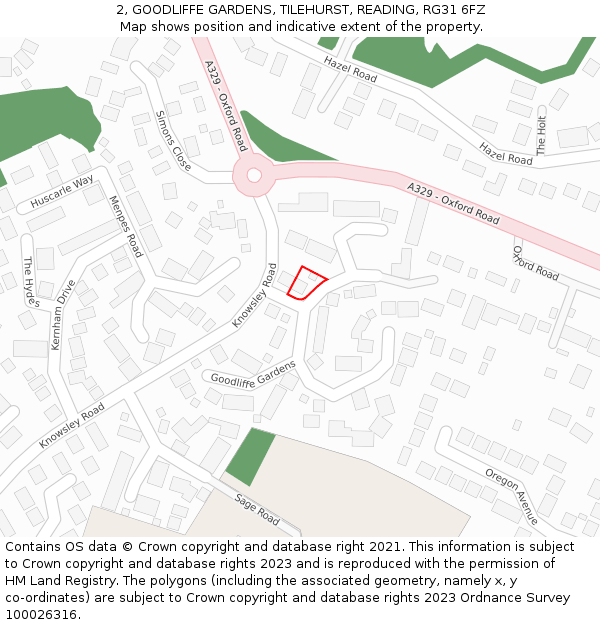2, GOODLIFFE GARDENS, TILEHURST, READING, RG31 6FZ: Location map and indicative extent of plot