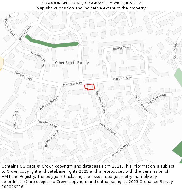 2, GOODMAN GROVE, KESGRAVE, IPSWICH, IP5 2DZ: Location map and indicative extent of plot