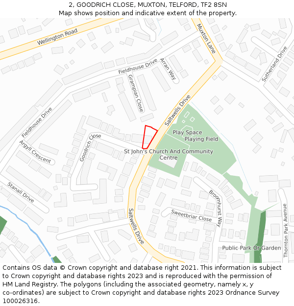 2, GOODRICH CLOSE, MUXTON, TELFORD, TF2 8SN: Location map and indicative extent of plot