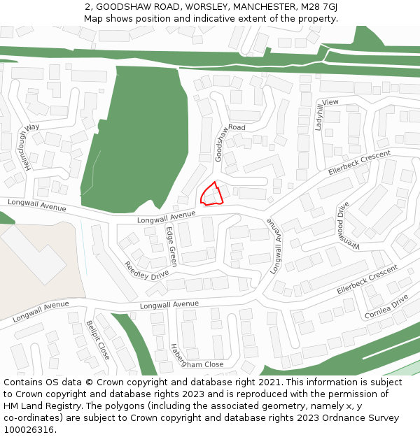 2, GOODSHAW ROAD, WORSLEY, MANCHESTER, M28 7GJ: Location map and indicative extent of plot