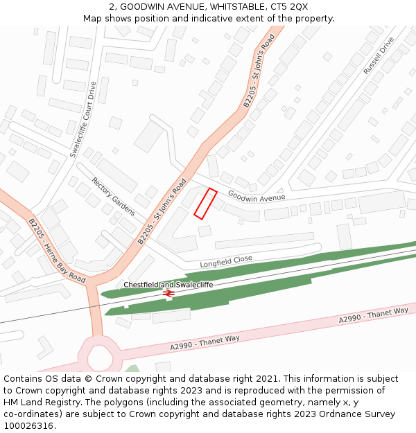 2, GOODWIN AVENUE, WHITSTABLE, CT5 2QX: Location map and indicative extent of plot