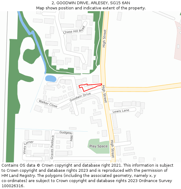 2, GOODWIN DRIVE, ARLESEY, SG15 6AN: Location map and indicative extent of plot