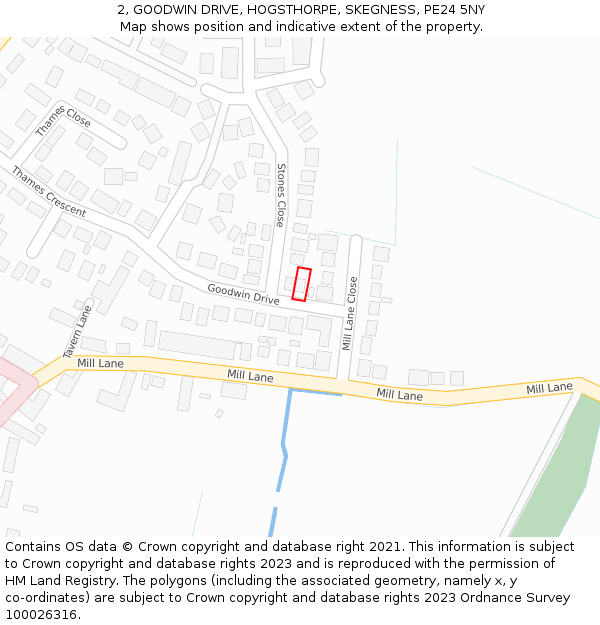 2, GOODWIN DRIVE, HOGSTHORPE, SKEGNESS, PE24 5NY: Location map and indicative extent of plot