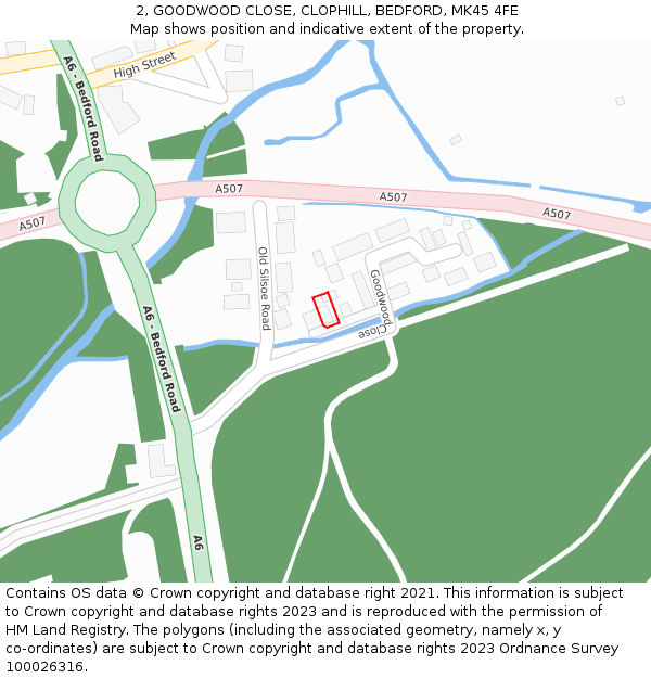 2, GOODWOOD CLOSE, CLOPHILL, BEDFORD, MK45 4FE: Location map and indicative extent of plot