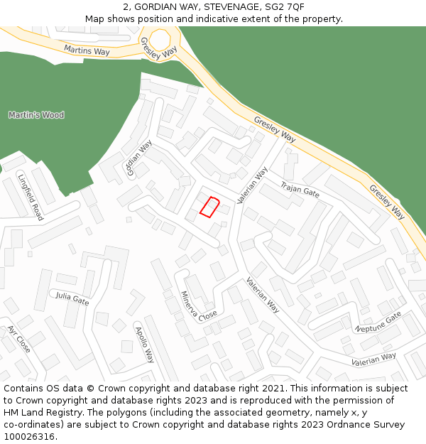 2, GORDIAN WAY, STEVENAGE, SG2 7QF: Location map and indicative extent of plot