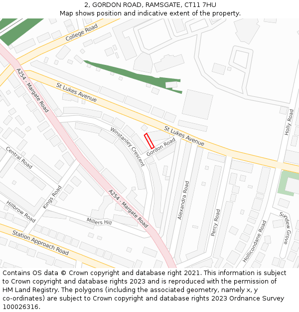 2, GORDON ROAD, RAMSGATE, CT11 7HU: Location map and indicative extent of plot