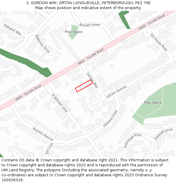 2, GORDON WAY, ORTON LONGUEVILLE, PETERBOROUGH, PE2 7AE: Location map and indicative extent of plot