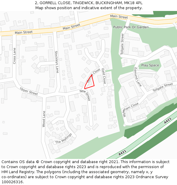 2, GORRELL CLOSE, TINGEWICK, BUCKINGHAM, MK18 4PL: Location map and indicative extent of plot