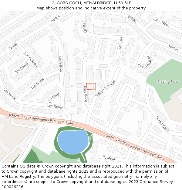 2, GORS GOCH, MENAI BRIDGE, LL59 5LF: Location map and indicative extent of plot