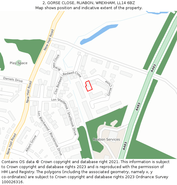 2, GORSE CLOSE, RUABON, WREXHAM, LL14 6BZ: Location map and indicative extent of plot