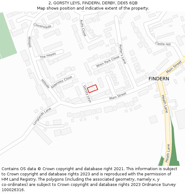 2, GORSTY LEYS, FINDERN, DERBY, DE65 6QB: Location map and indicative extent of plot