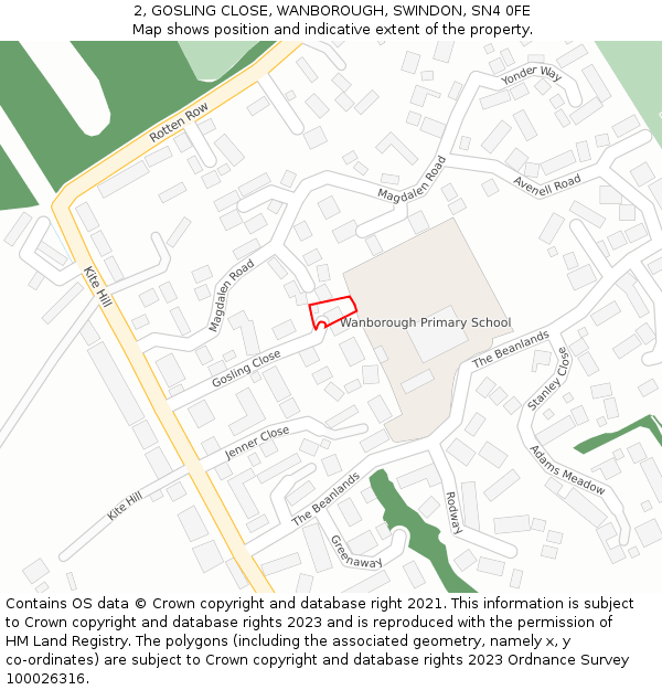 2, GOSLING CLOSE, WANBOROUGH, SWINDON, SN4 0FE: Location map and indicative extent of plot