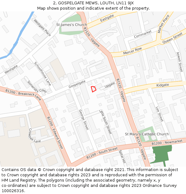 2, GOSPELGATE MEWS, LOUTH, LN11 9JX: Location map and indicative extent of plot