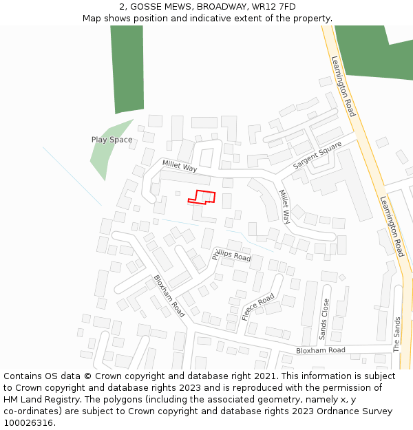 2, GOSSE MEWS, BROADWAY, WR12 7FD: Location map and indicative extent of plot