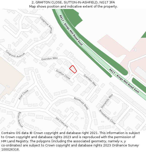 2, GRAFTON CLOSE, SUTTON-IN-ASHFIELD, NG17 3FA: Location map and indicative extent of plot