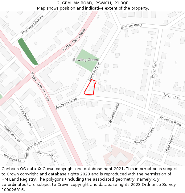 2, GRAHAM ROAD, IPSWICH, IP1 3QE: Location map and indicative extent of plot