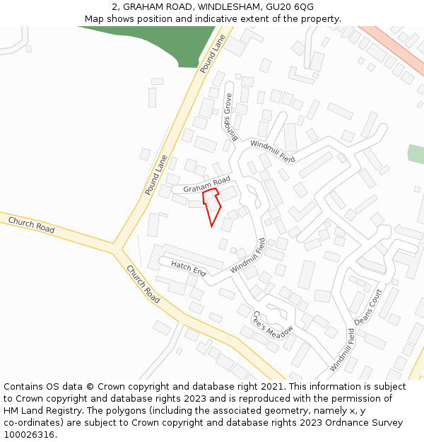 2, GRAHAM ROAD, WINDLESHAM, GU20 6QG: Location map and indicative extent of plot