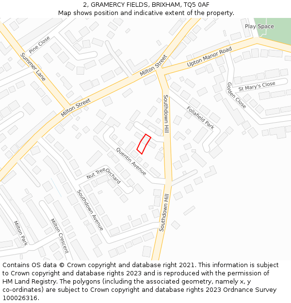 2, GRAMERCY FIELDS, BRIXHAM, TQ5 0AF: Location map and indicative extent of plot