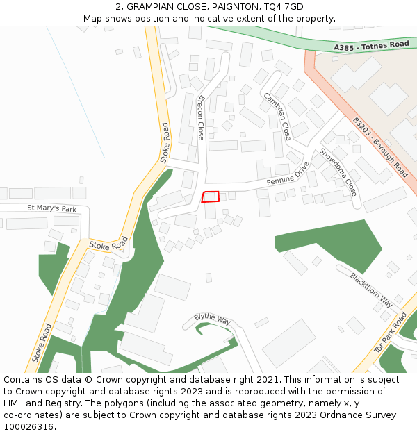 2, GRAMPIAN CLOSE, PAIGNTON, TQ4 7GD: Location map and indicative extent of plot