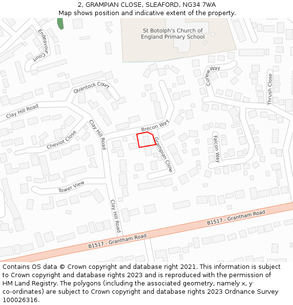 2, GRAMPIAN CLOSE, SLEAFORD, NG34 7WA: Location map and indicative extent of plot