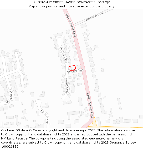 2, GRANARY CROFT, HAXEY, DONCASTER, DN9 2JZ: Location map and indicative extent of plot